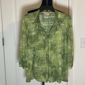 A la carte Long Sleeve Zipper Blouse Green Size L